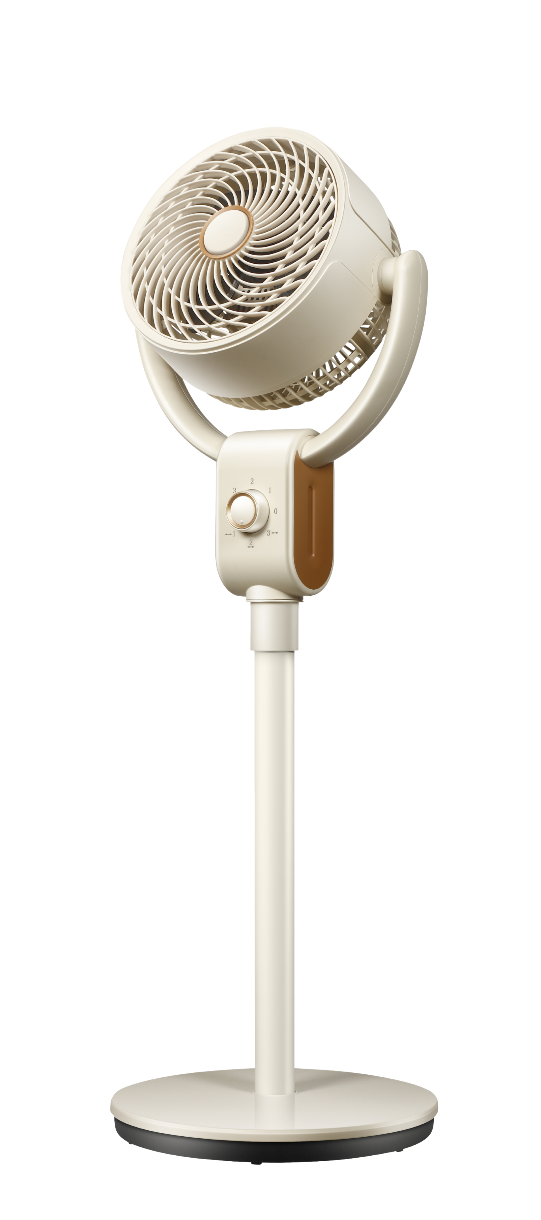 Beige stand fan on a white background
